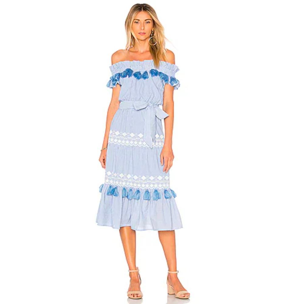 Tularosa Lana midi dress blue off the shoulder M NwT Boho